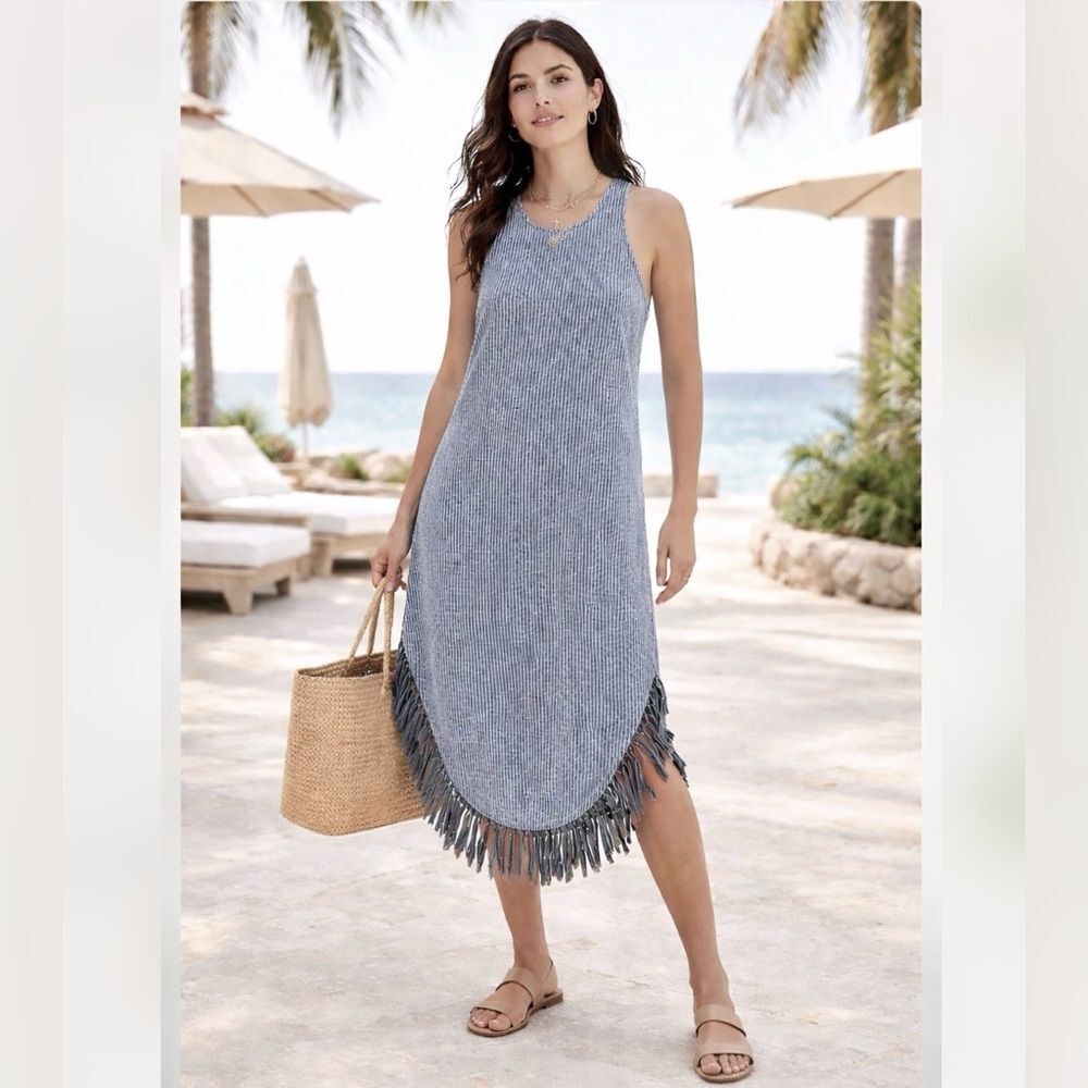 Lost & Found Hemp and Cotton Striped Fringe Hem Dress One Size NWOT
